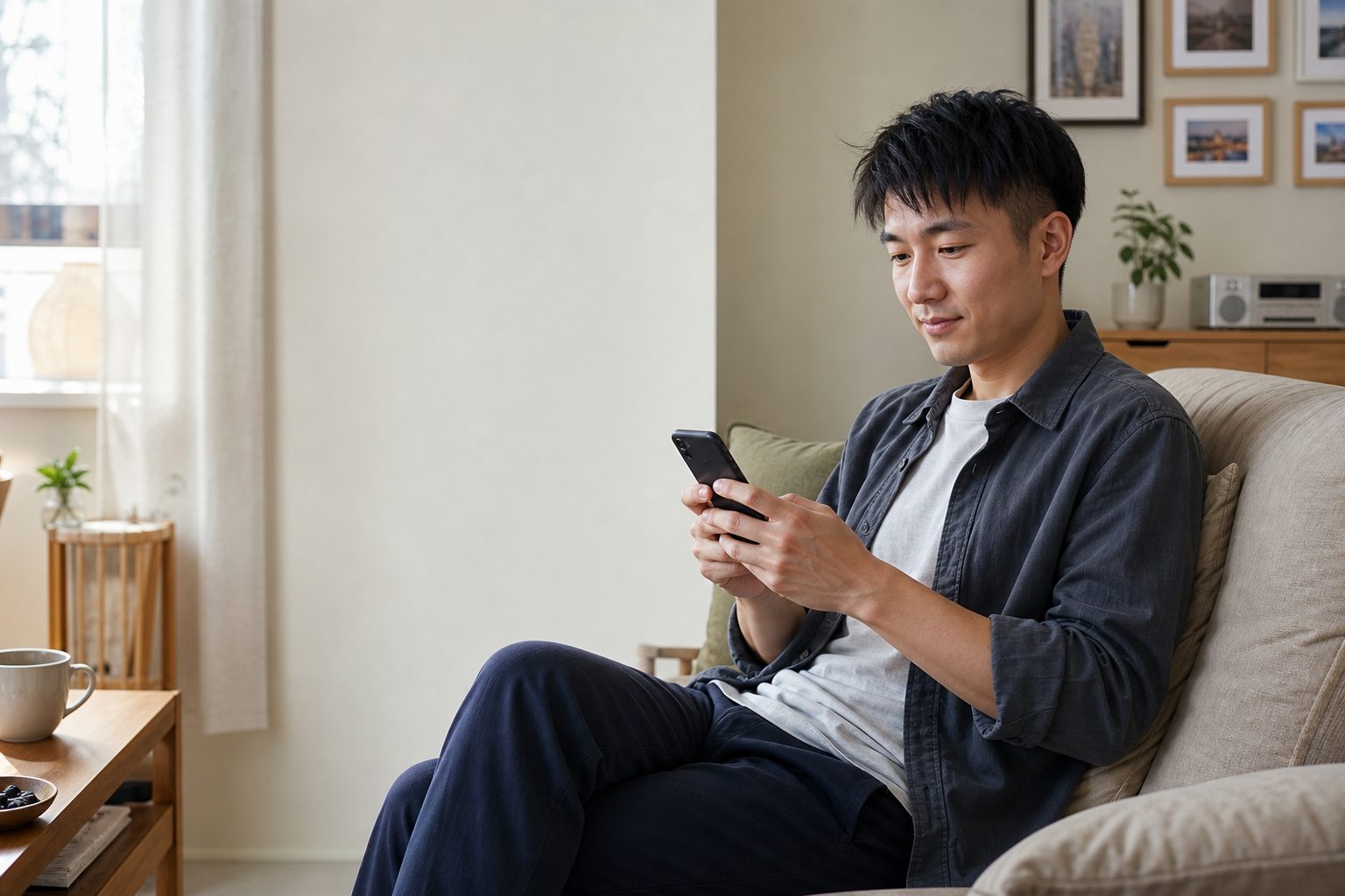 使用手机处理在线客服任务的中国男性